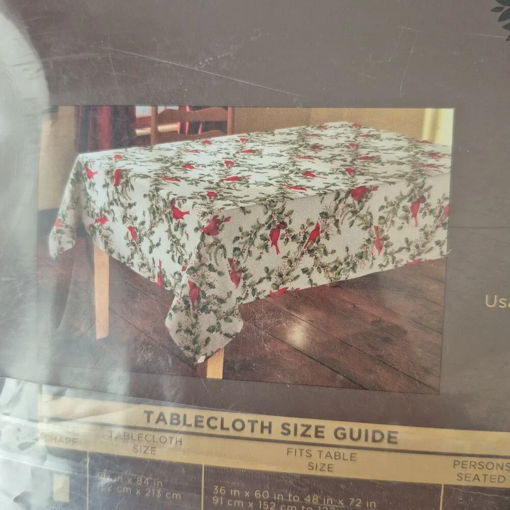 Trim a Home Red Cardinal Christmas Mistletoe 60 x 102 IN Oblong Tablecloth Kmart